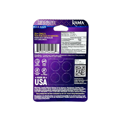 KAMA 4ct 7OH + Psuedoindoxyl Tabs Blue Razzberry 50mg per Tablet - Seven Tech